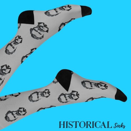 Gray socks with Nietzsche bust prints
