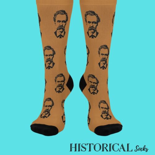 Front facing brown Nietzsche socks