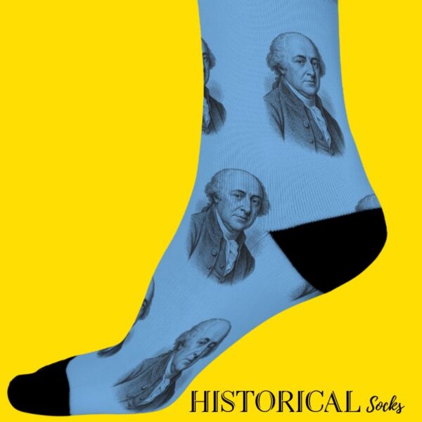 John Adams blue socks close up