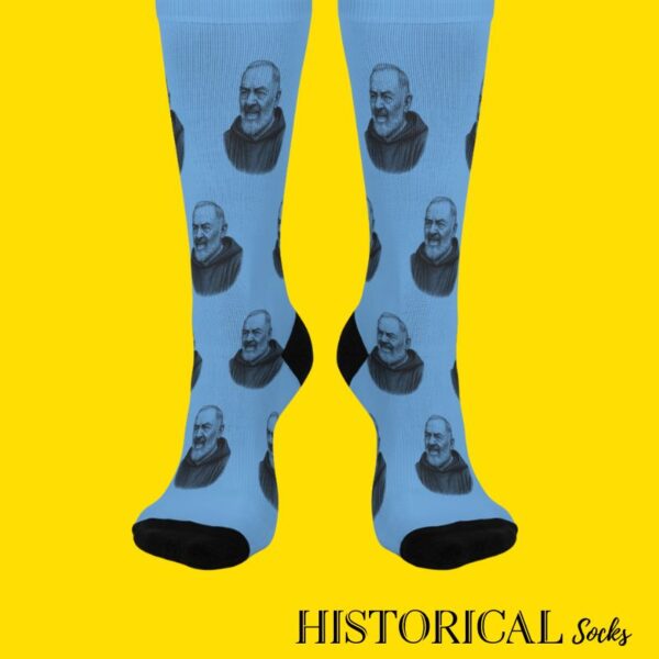 Catholic gift Padre Pio blue socks
