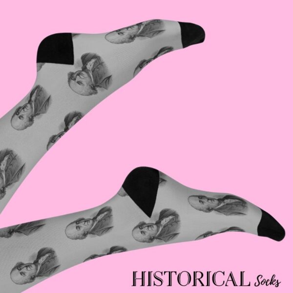 Gray socks from the side with John Adams prints