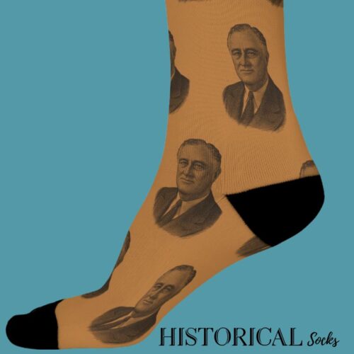 Franklin D. Roosevelt brown sock with detailed presidential portrait design – side view