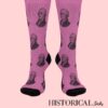Alexander Hamilton portrait socks in pink with front view on feet