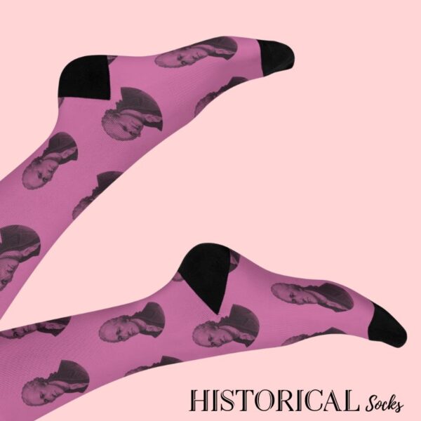 ink Alexander Hamilton socks worn with legs raised