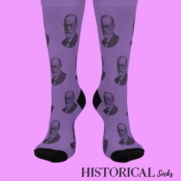 Unisex socks in purple with Freud prints