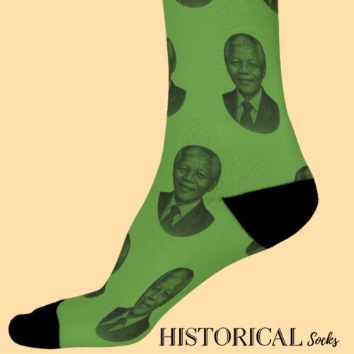 Nelson Mandela Green Socks – Side View Portrait Design