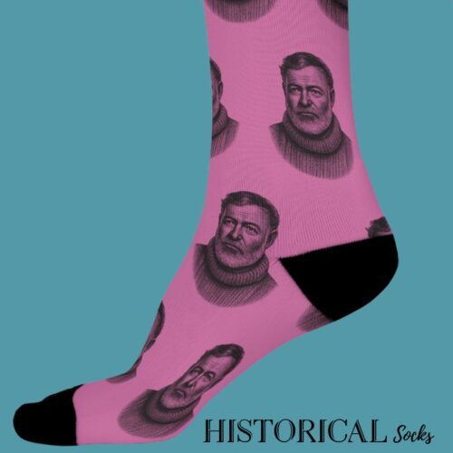 Close-up of Ernest Hemingway socks in pink – portrait detail shown